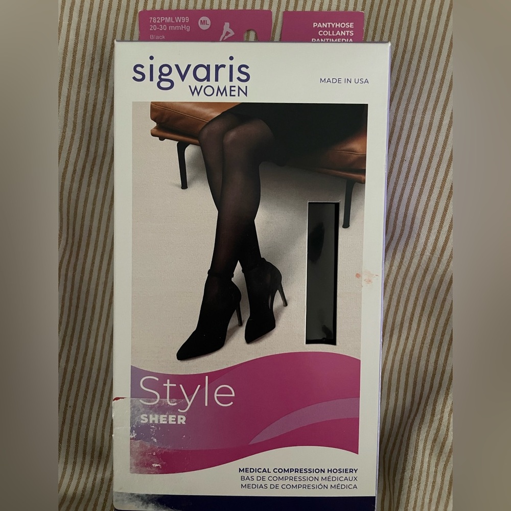 Sigvaris 20-30 mmHg Medical Compression Stockings Black M/L Sheer